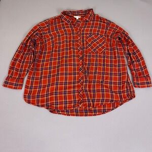 Terra & Sky Flannel Shirt Womens Plus 2X Red Plaid Viscose Long Sleeve Button Up